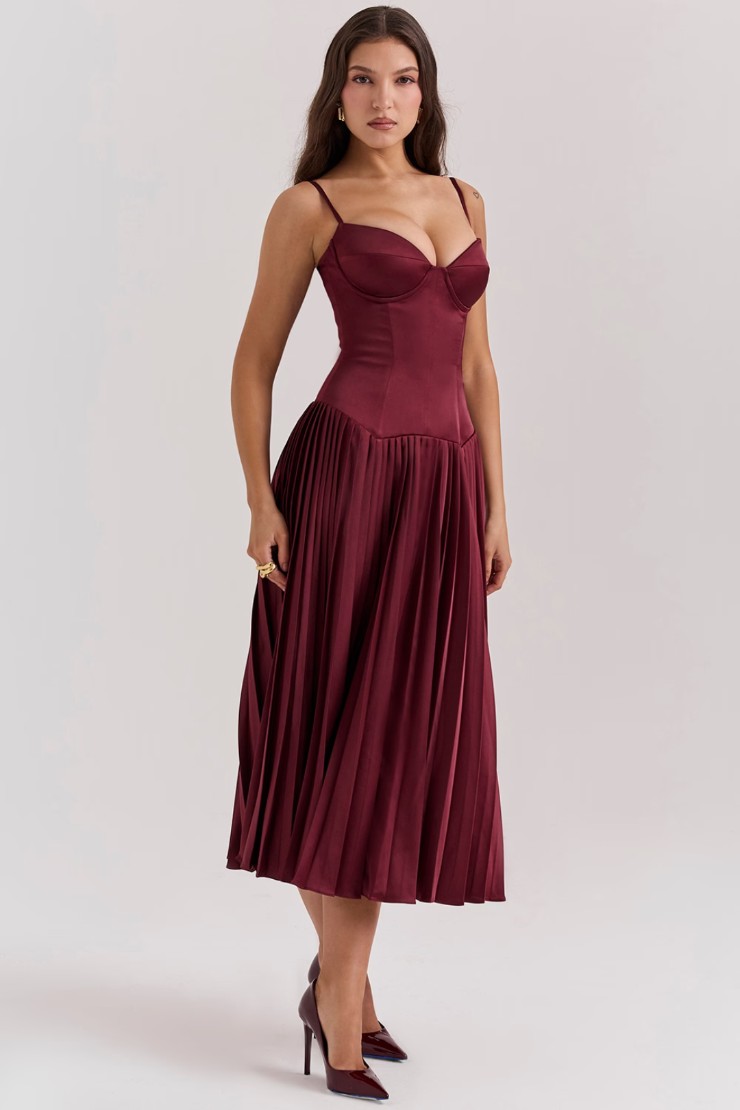 Vestido Plissado Midi Modern Wine - Golden Era