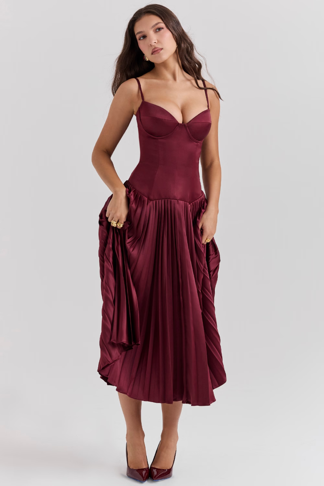 Vestido Plissado Midi Modern Wine - Golden Era