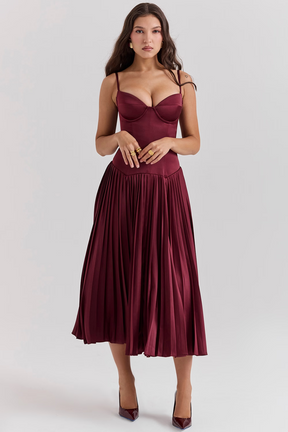 Vestido Plissado Midi Modern Wine - Golden Era