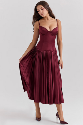 Vestido Plissado Midi Modern Wine - Golden Era