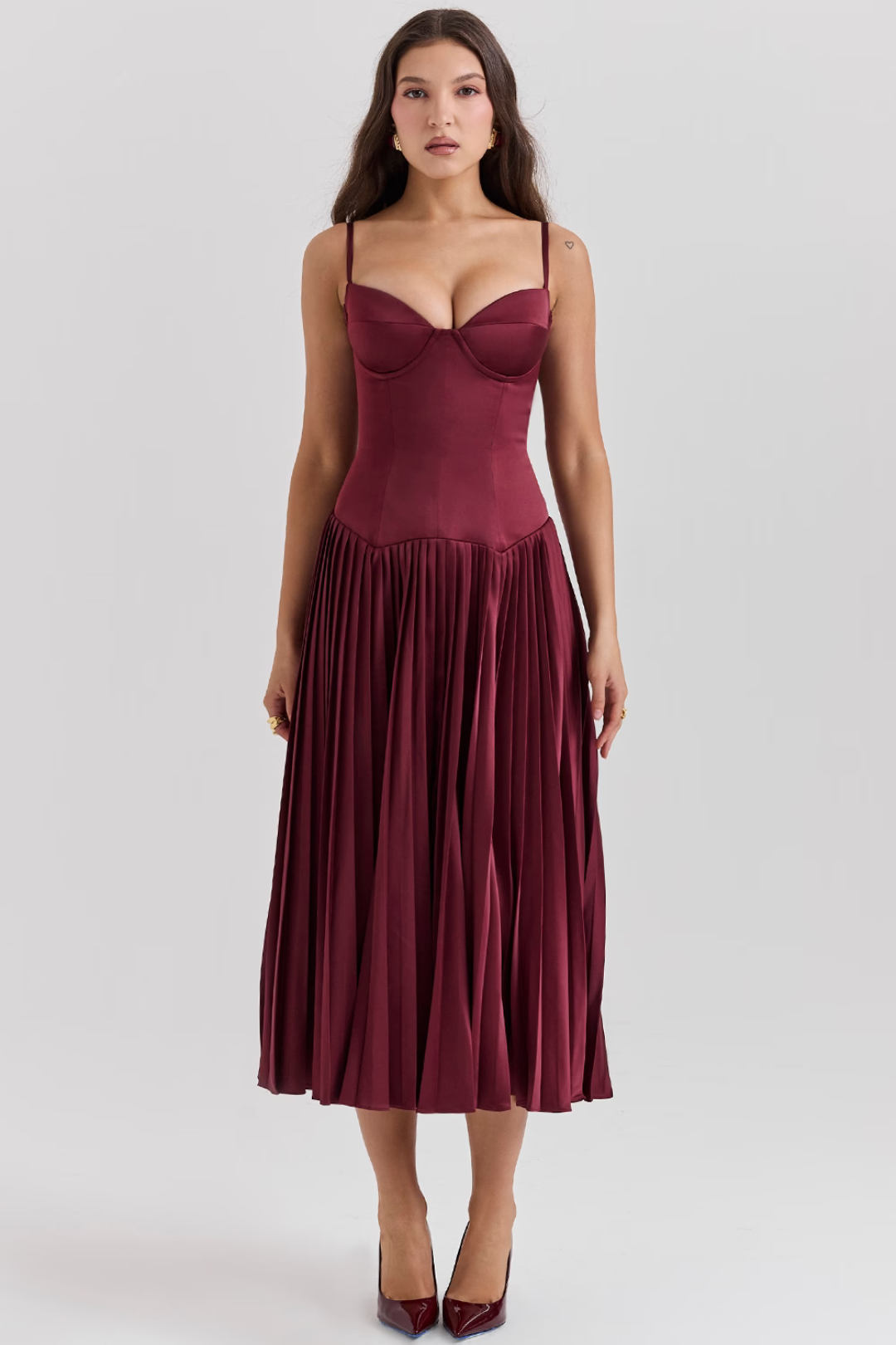 Vestido Plissado Midi Modern Wine - Golden Era