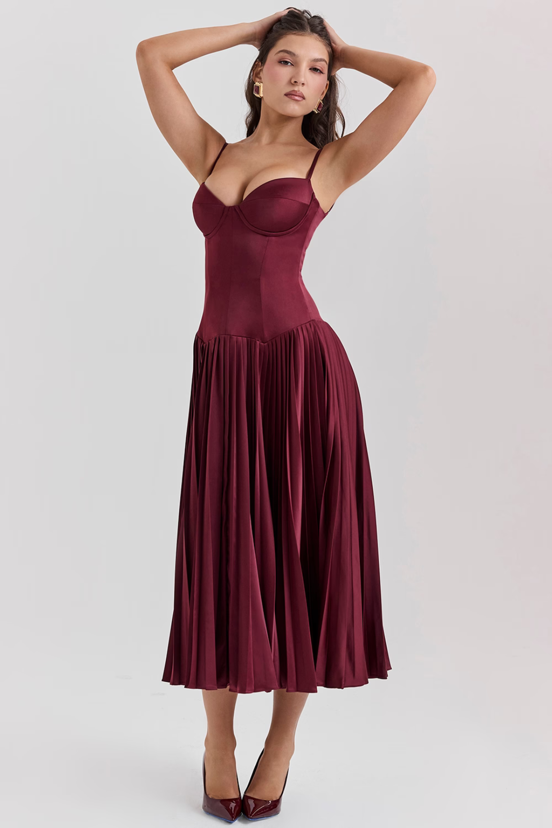 Vestido Plissado Midi Modern Wine - Golden Era