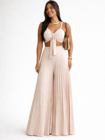 Conjunto Cropped e Calça Pantalona Plissada Modern Evelyn