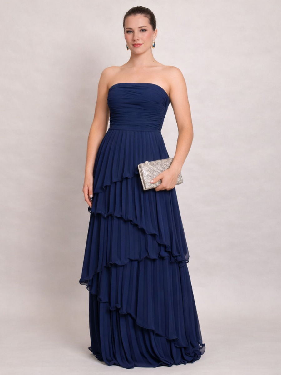 Vestido Sem Alças com Babados Plissado Modern Aurorah