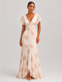 Vestido Longo Floral com Manga Princesa Modern Jamylle