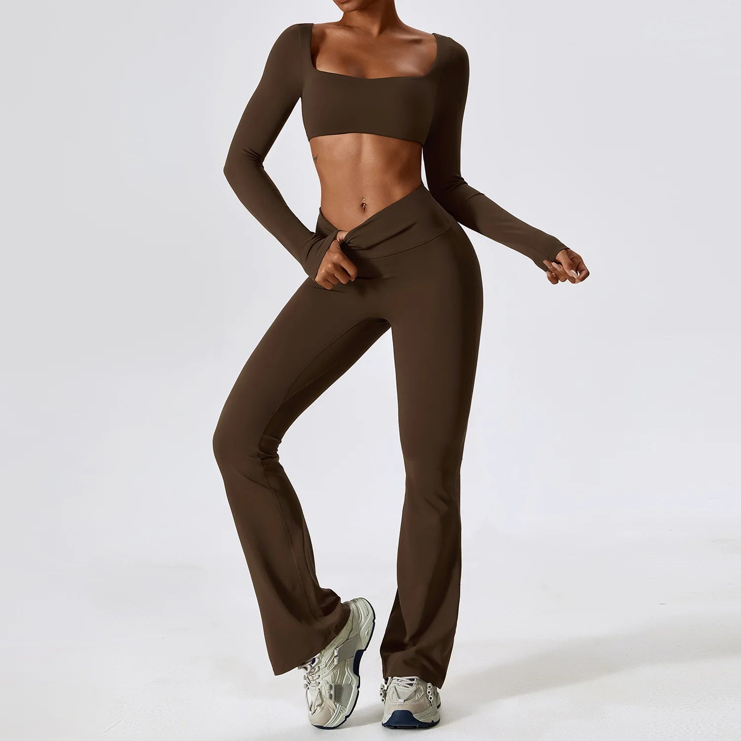 Conjunto Top Manga Longa e Calça Flare Modern Motion