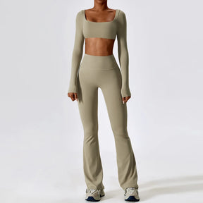 Conjunto Top Manga Longa e Calça Flare Modern Motion