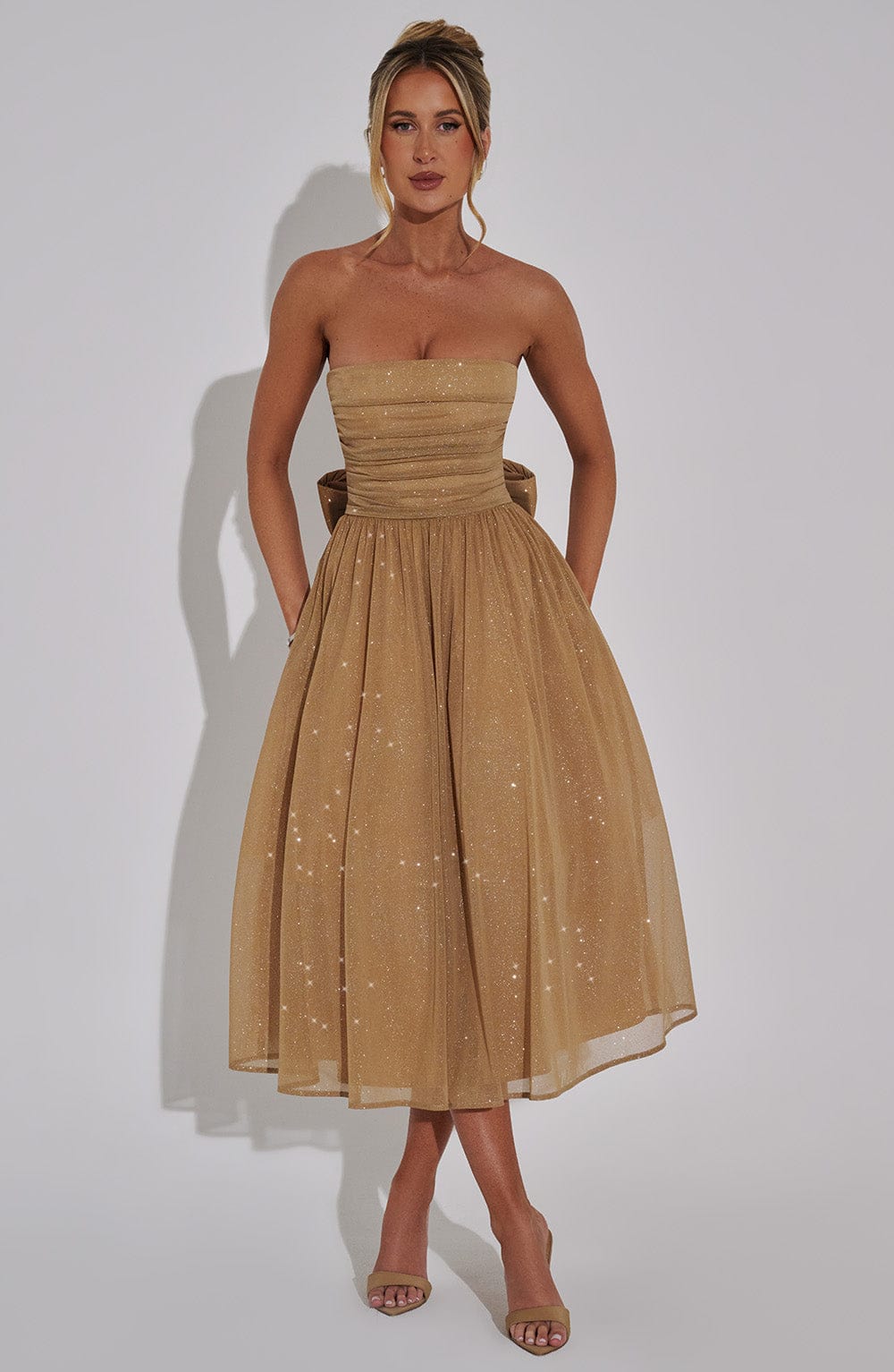 Vestido Midi Sem Alças de Brilho Modern Glam Luxo - FULL