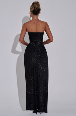 Vestido Longo de Brilho Com Fenda Modern Paola