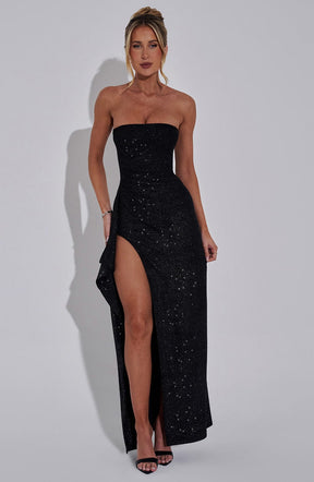 Vestido Longo de Brilho Com Fenda Modern Paola