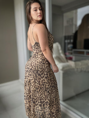 Vestido Longo Animal Print Modern Deleony