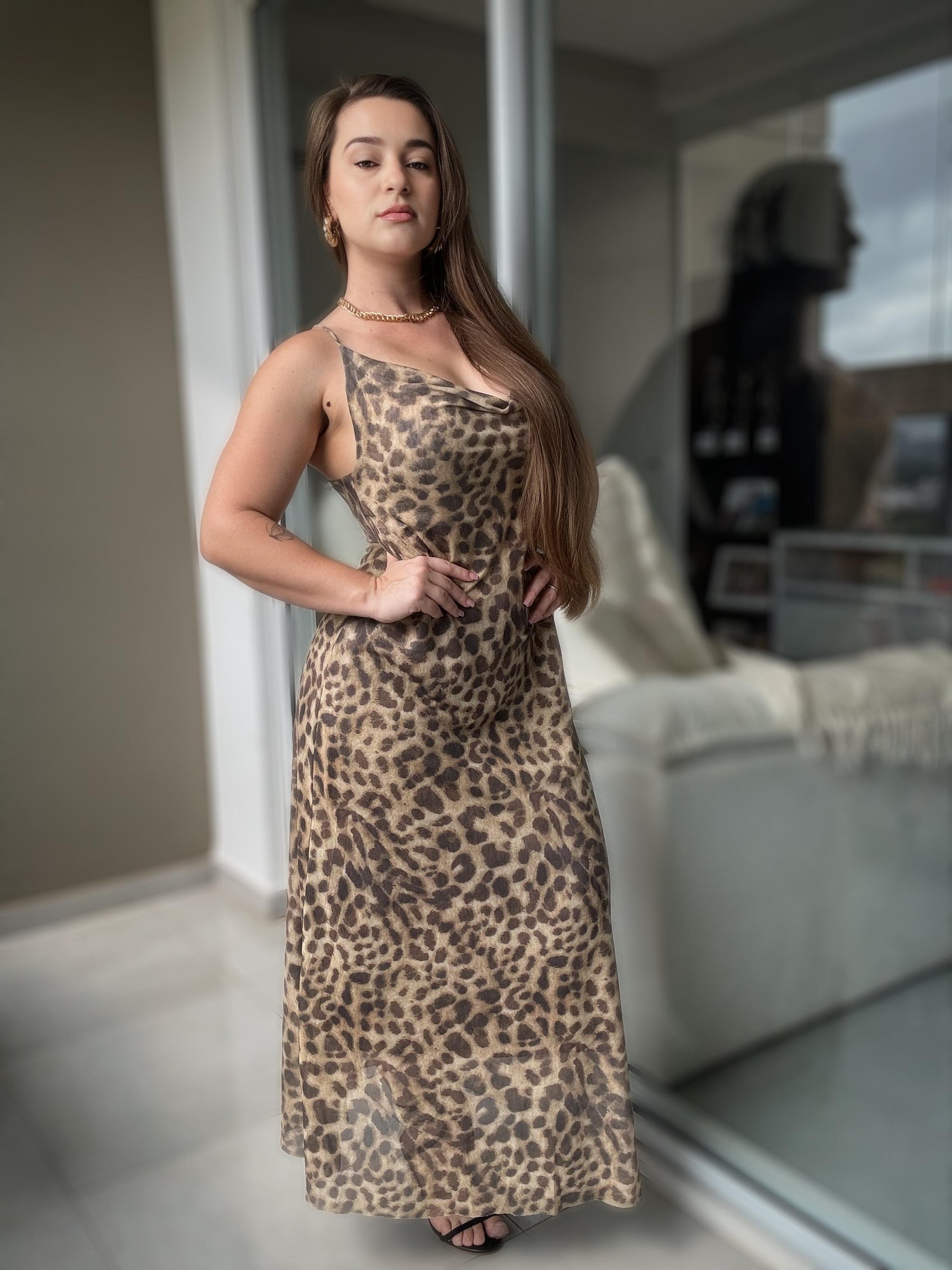 Vestido Longo Animal Print Modern Deleony