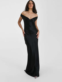 Vestido Longo Ombro a Ombro Cetim Jaine