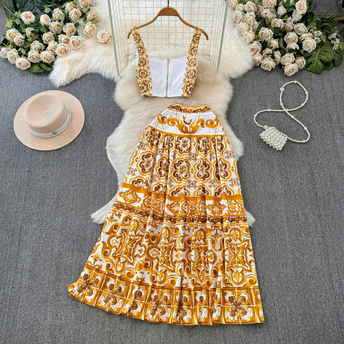 Conjunto de Cropped e Saia Modern Grécia