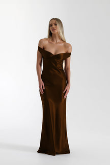 Vestido Longo Ombro a Ombro Cetim Jaine
