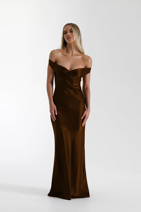 Vestido Longo Ombro a Ombro Cetim Jaine