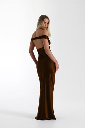 Vestido Longo Ombro a Ombro Cetim Jaine