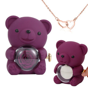 Urso Rotativo com Rosa Real & Colar de Coração Personalizado 🧸