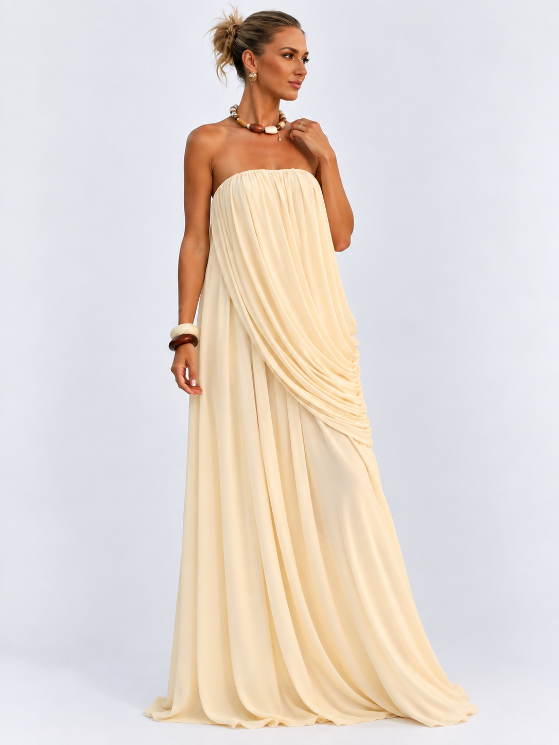 Vestido Longo Branco Sem Alças Modern Marie