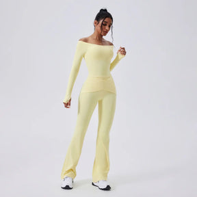Conjunto Blusa Manga Longa e Calça Flare Cós Alto Duplo Modeladora Modern Auren