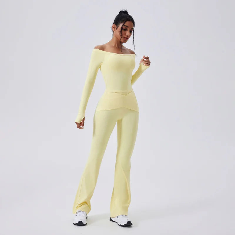 Conjunto Blusa Manga Longa e Calça Flare Cós Alto Duplo Modeladora Modern Auren