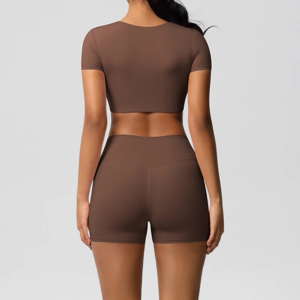 Conjunto Top Meia Manga e Shorts Cós Alto Modern Basic