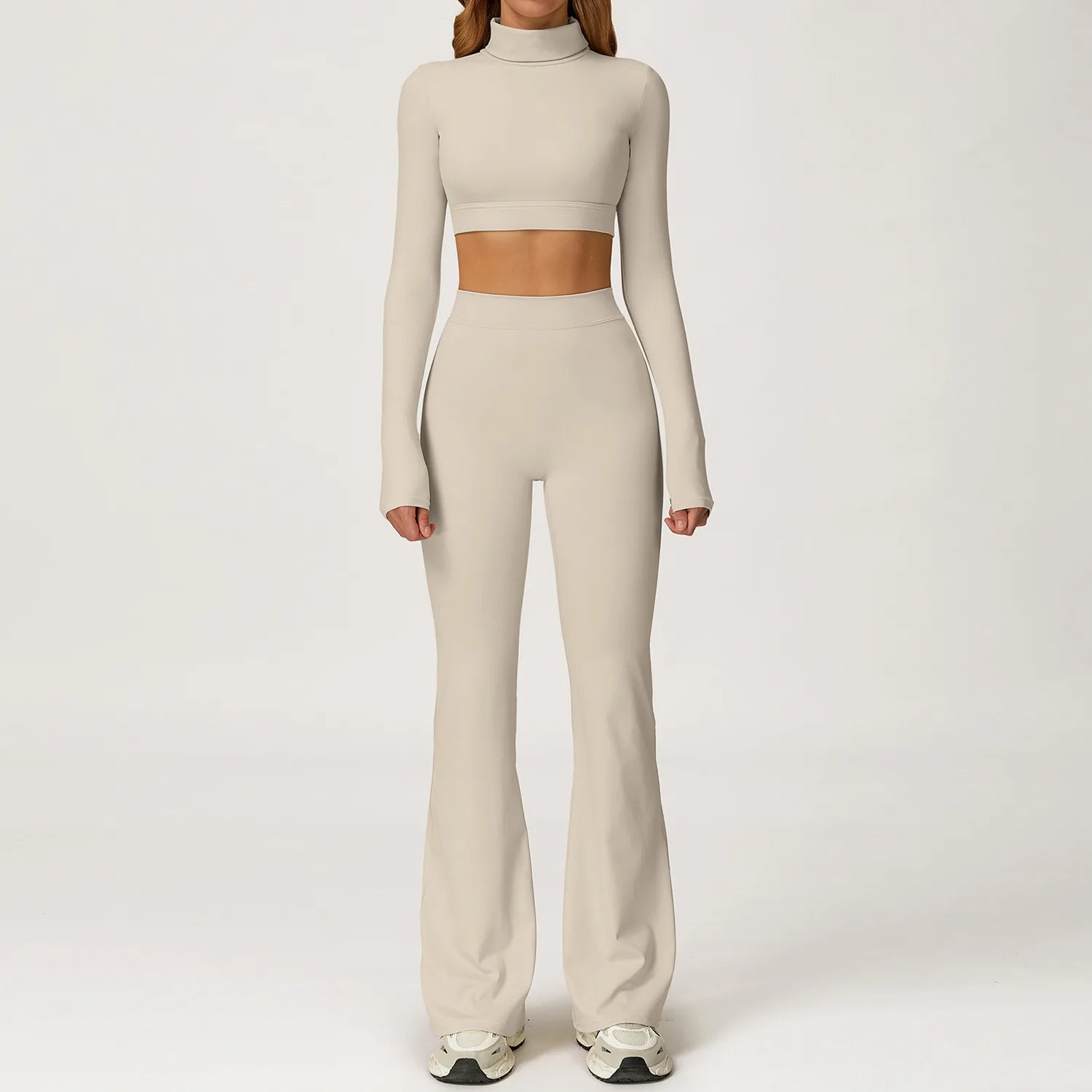 Conjunto Top Manga Longa e Calça Flare Cós Alto Modern Motion
