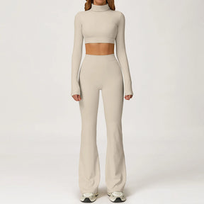 Conjunto Top Manga Longa e Calça Flare Cós Alto Modern Motion