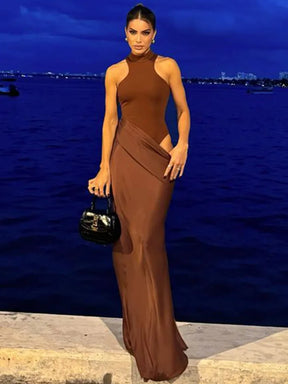 Vestido Longo Gola Alta sem Mangas Modern Hazel