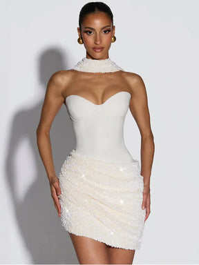 Vestido Curto sem Alças com Paetê Modern Kate