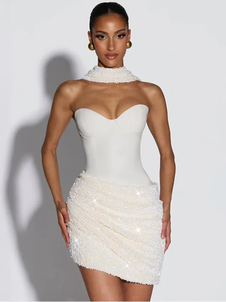 Vestido Curto sem Alças com Paetê Modern Kate