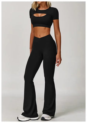 Top Meia Manga e Calça Flare Cós V Modern Flex
