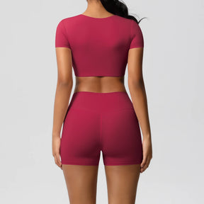 Conjunto Top Meia Manga e Shorts Cós Alto Modern Basic