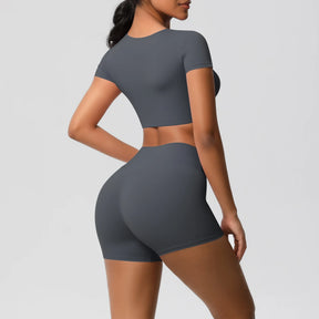 Conjunto Top Meia Manga e Shorts Cós Alto Modern Basic