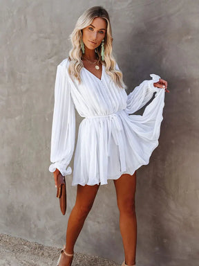 Vestido Manga Longa Plissado Tendência Boho Chic Modern Helise