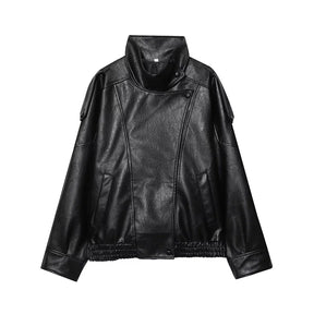 Jaqueta Feminina Oversized Couro Eco Gola Alta Estilo Europeia Vintage Premium Modern Verona