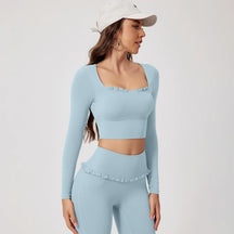 Conjunto Tendência Gringa Top Manga Longa e Calça Flare  Modeladora Modern Fluffy
