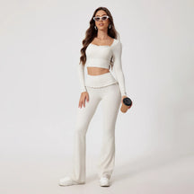 Conjunto Tendência Gringa Top Manga Longa e Calça Flare  Modeladora Modern Fluffy