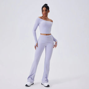 Conjunto Blusa Manga Longa e Calça Flare Cós Alto Duplo Modeladora Modern Auren