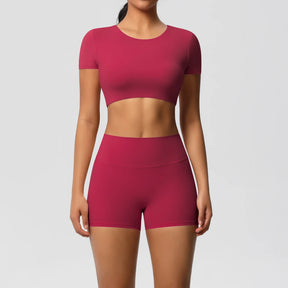 Conjunto Top Meia Manga e Shorts Cós Alto Modern Basic