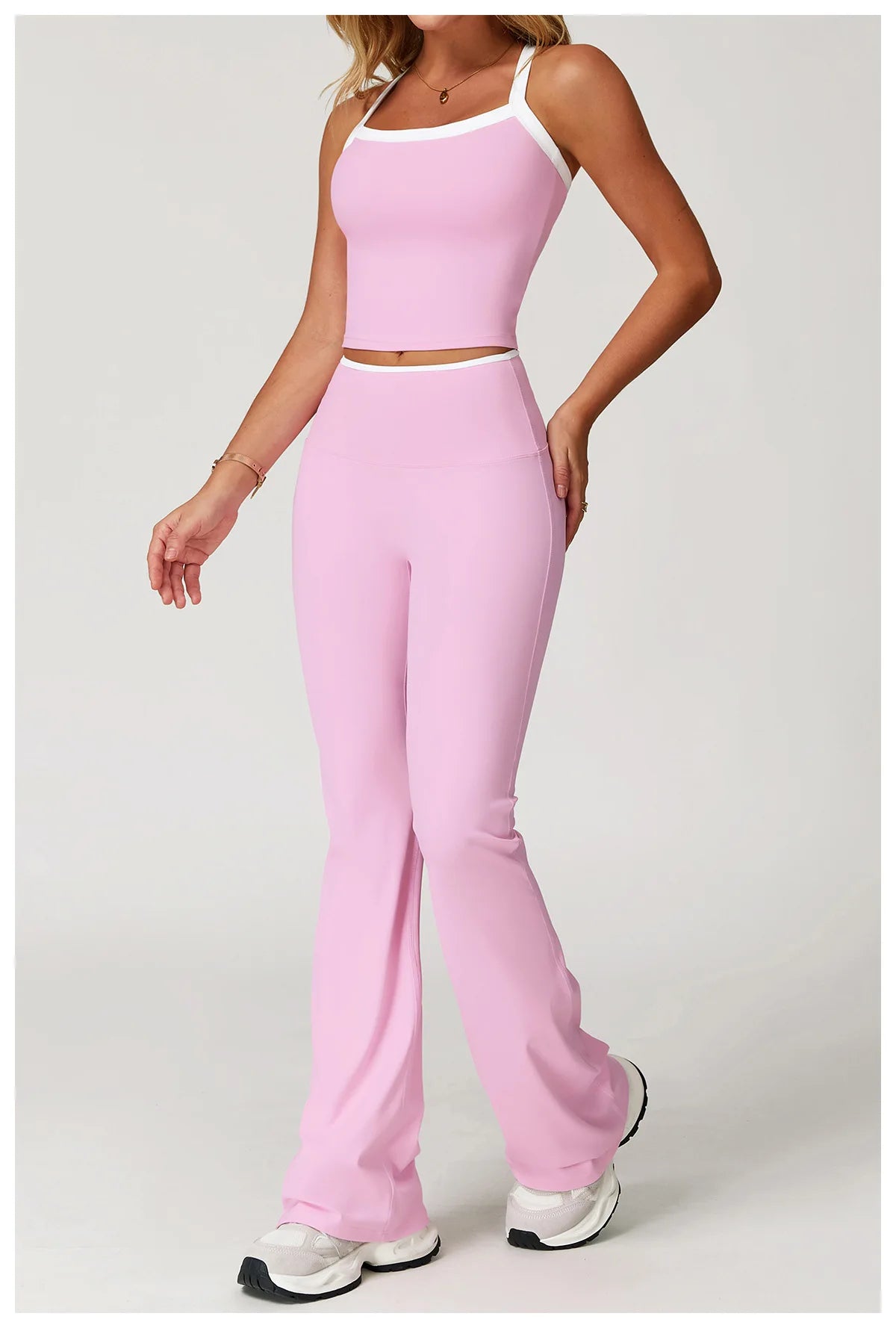 Conjunto Blusa Alça Push Up e Calça Cós Alto Flare Modern Comfy