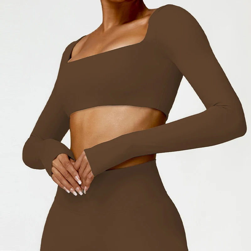 Top Manga Longa Push Up Decote Quadrado Modern Square