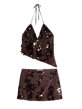 Conjunto Paetê Blusa e Saia Curta Modern Kye