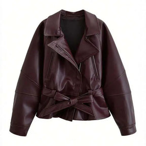 Jaqueta Feminina de Couro Eco com Cinto Oversized Modern Chelsea