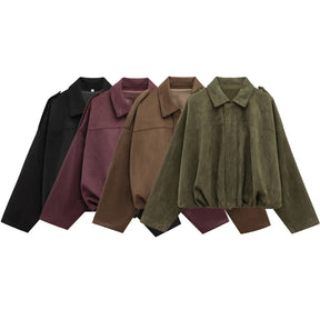 Jaqueta Feminina Suede Oversized Premium com Zíper e Gola Lapela Modern Roma