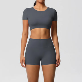 Conjunto Top Meia Manga e Shorts Cós Alto Modern Basic