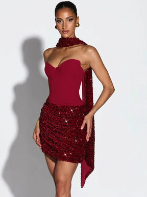 Vestido Curto sem Alças com Paetê Modern Kate