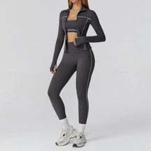 Conjunto Três Peças Jaqueta com Top Push Up e Calça Legging Modeladora Modern Style