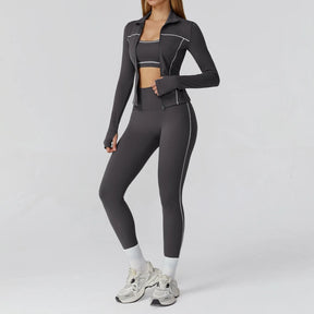 Conjunto Três Peças Jaqueta com Top Push Up e Calça Legging Modeladora Modern Style