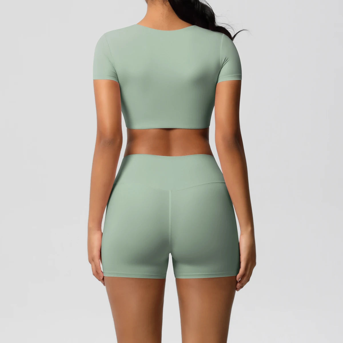 Conjunto Top Meia Manga e Shorts Cós Alto Modern Basic